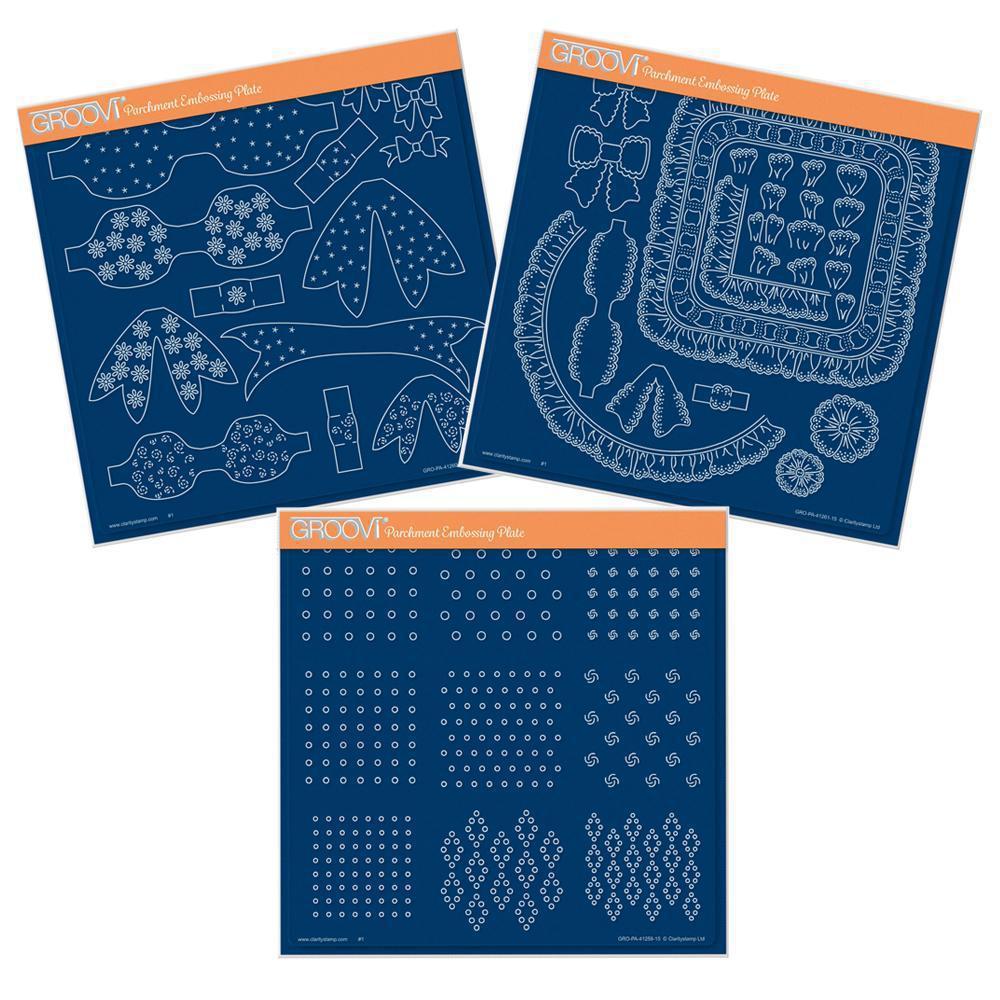 Linda's Swiss Dots, Embroidery Bows & Broderie Anglaise Trio A4 Square Groovi Plate Set