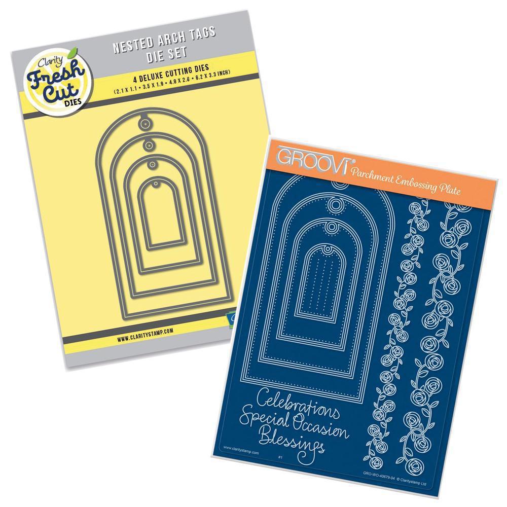 Nested Arch Tags Fresh Cut Die Set & A5 Groovi Plate