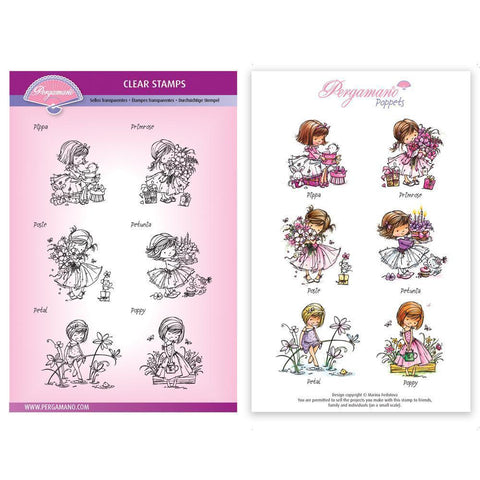 Flower Mini Poppets A5 Stamp Set - Artwork by Marina Fedotova