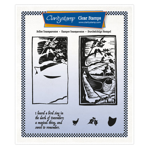 Linocut Winter - Robin A5 Square Stamp Set