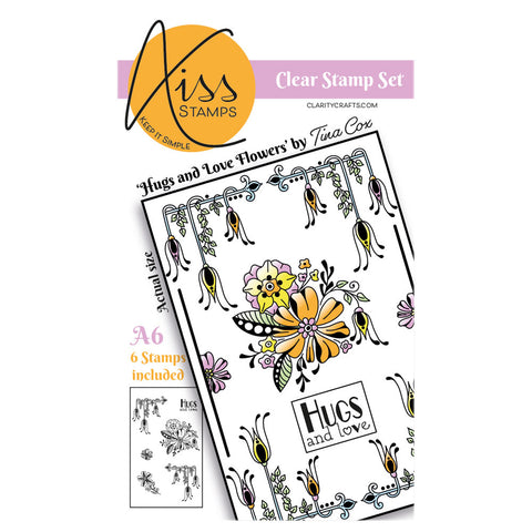 KISS by Clarity - Tina's Hugs & Love Flowers A6 Stamp Set