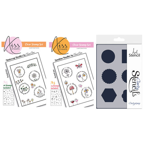 KISS by Clarity - Tina's Flowers Doodles A5 Stamp & Stencil Collection
