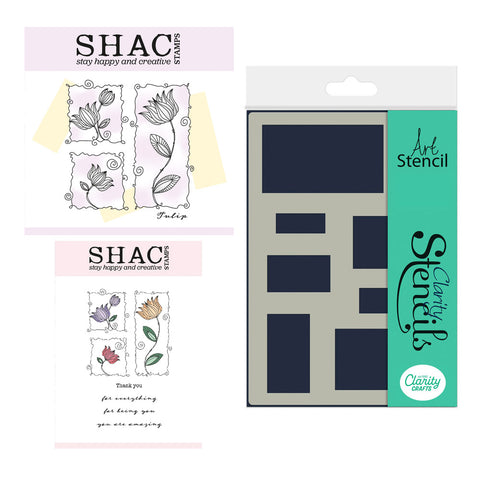 Barbara's SHAC Tulip Floral Panels Stamp, Mask & Stencil Trio