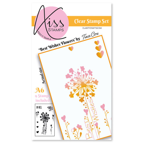 KISS by Clarity - Tina's Best Wishes Flowers A6 Stamp Set