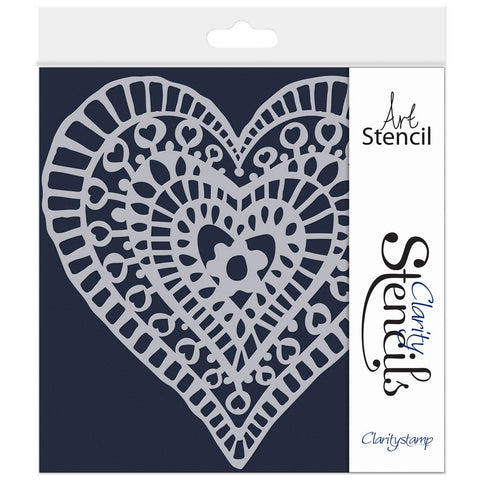 Block Print Flower Heart 7" x 7" Frameless Stencil