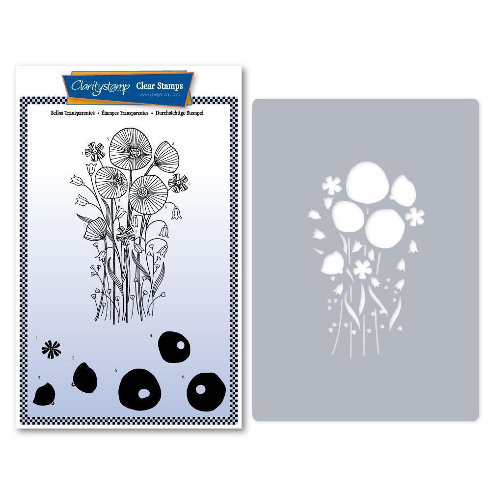 Tina's Poppy Spray A5 Stamp & Stencil Duo