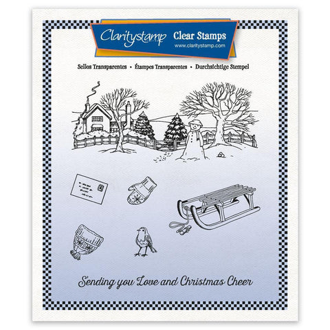 Jayne's Bijou Winter Scene - Sled A5 Square Stamp Set