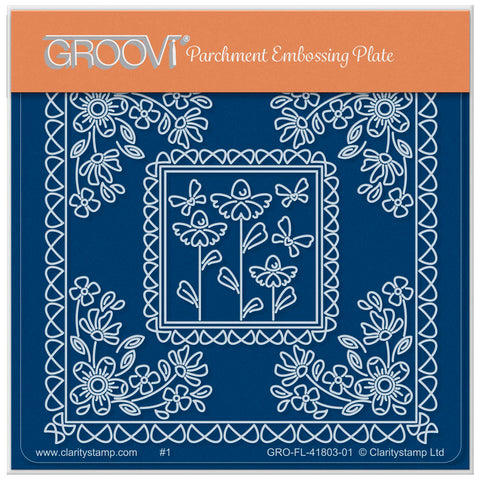Tina's Flowerette Butterfly Parchlet A6 Square Groovi Plate