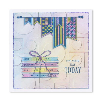 KISS by Clarity - Tina's Retro Set 1 - Banners, Candles, Hearts & Leaves A5 Stamp Trio