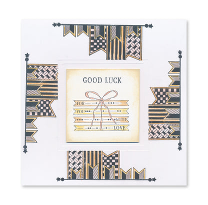 KISS by Clarity - Tina's Retro Set 1 - Banners, Candles, Hearts & Leaves A5 Stamp Trio