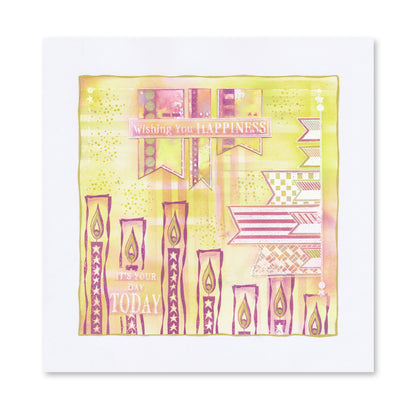 KISS by Clarity - Tina's Retro Set 1 - Banners, Candles, Hearts & Leaves A5 Stamp Trio