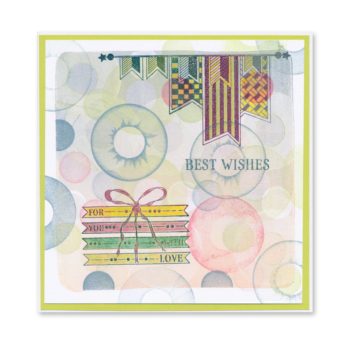KISS by Clarity - Tina's Retro Set 1 - Banners, Candles, Hearts & Leaves A5 Stamp Trio