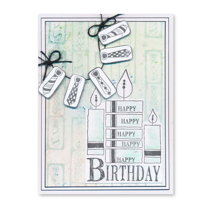 KISS by Clarity - Tina's Retro Set 1 - Banners, Candles, Hearts & Leaves A5 Stamp Trio