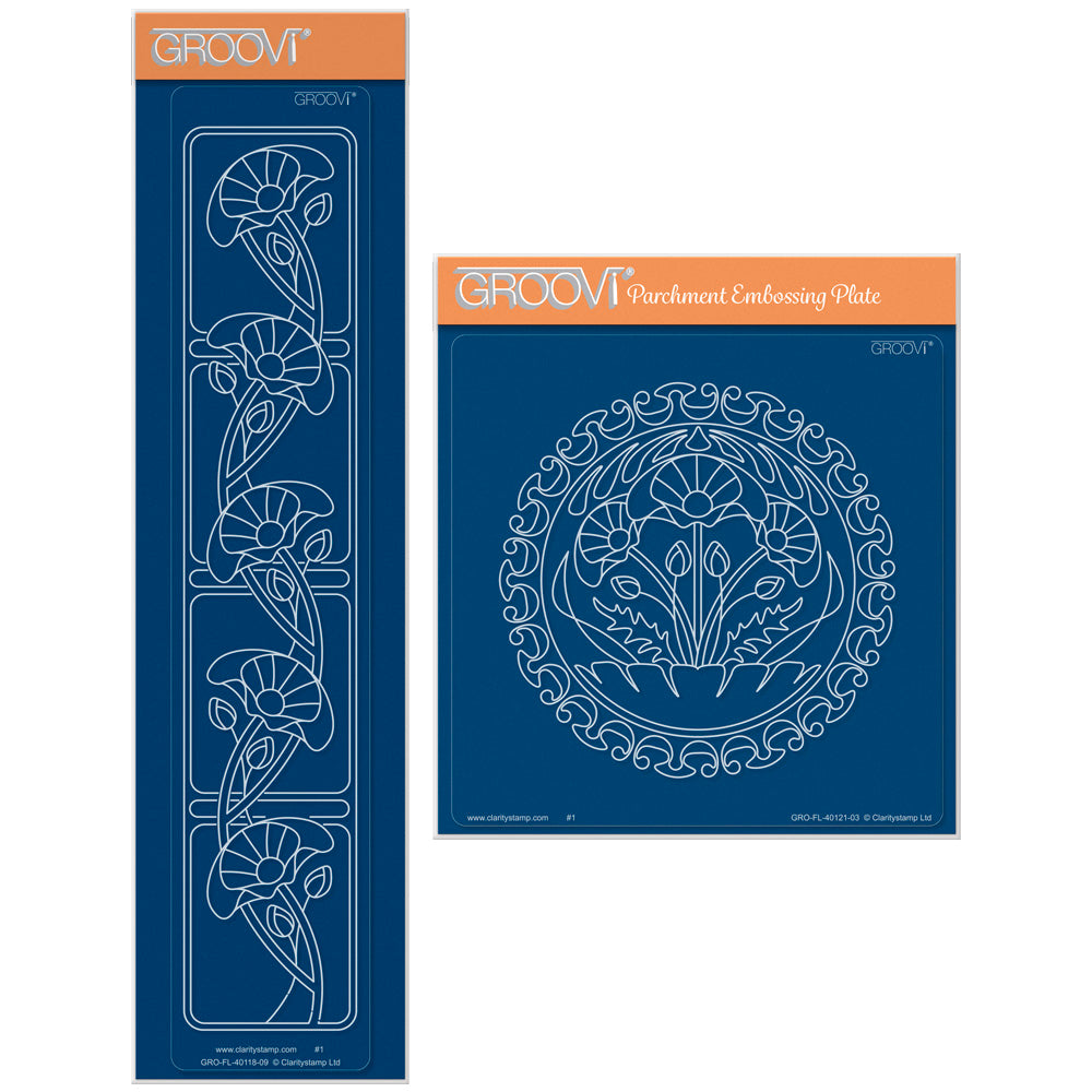 Art Nouveau Poppies A5 Square & Groovi Border Plate Set