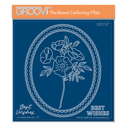 Dog Rose Posy Midi Groovi Plate with floral dog rose design for parchment craft