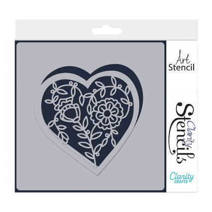 Barbara's Petunias Floral Heart 7" x 7" Stencil