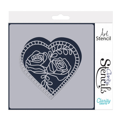 Barbara's Rose Floral Heart 7" x 7" Stencil