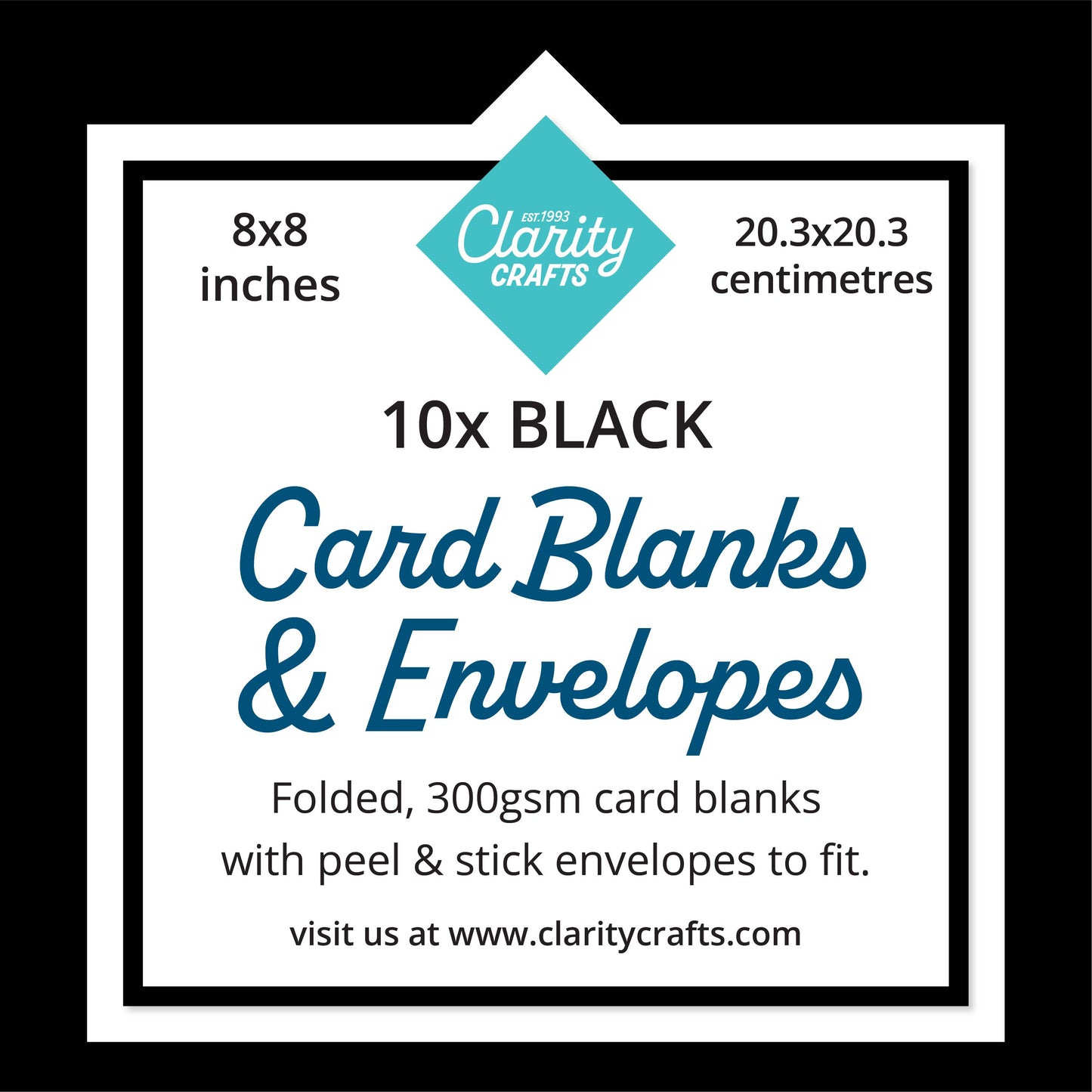 8" x 8" Black Card Blanks & Envelopes x10