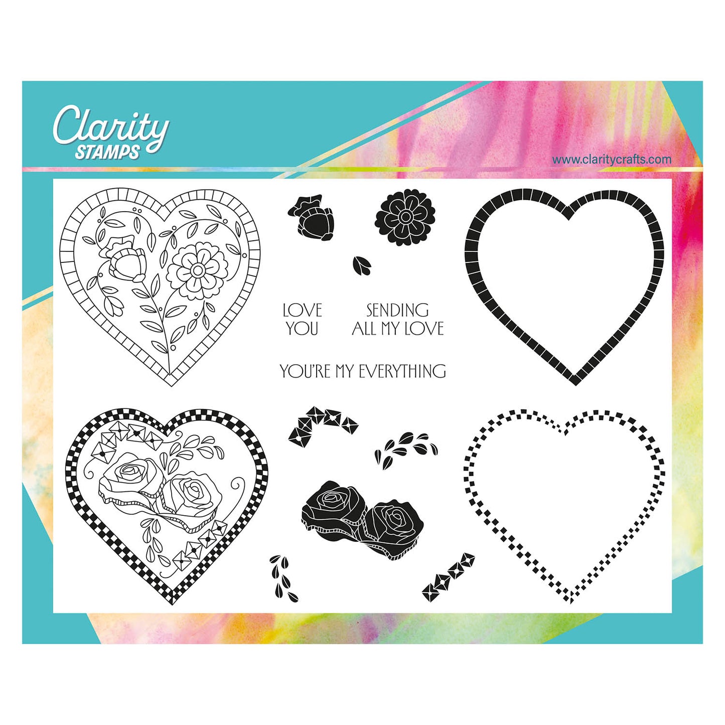 Barbara's Floral Hearts A5 Stamp & Mask Set