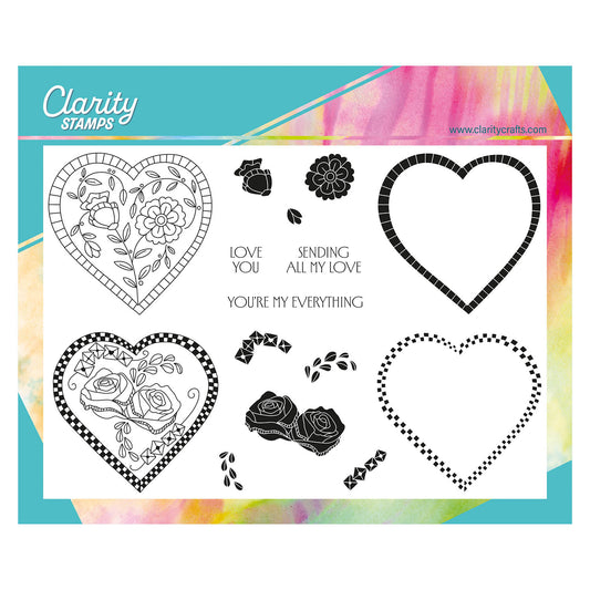Barbara's Floral Hearts A5 Stamp & Mask Set