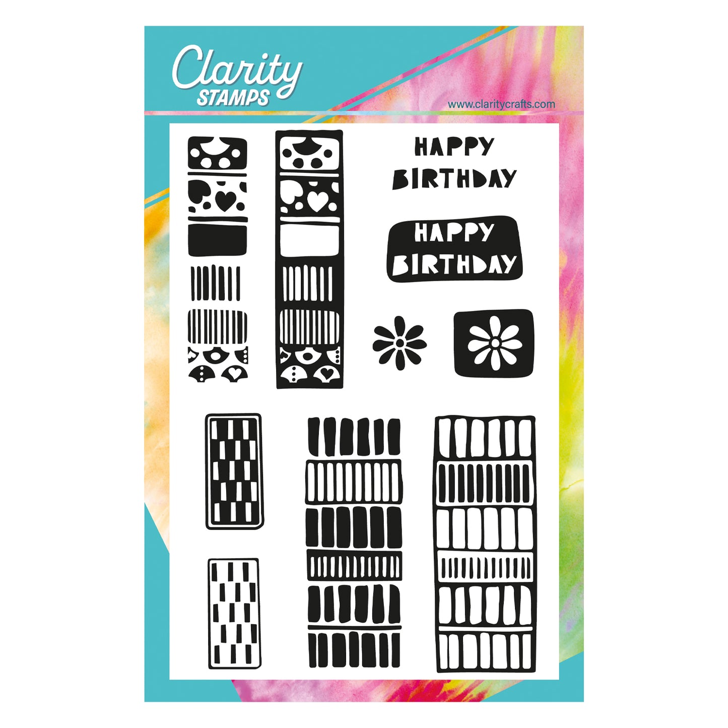 Block Print Happy Birthday Elements - Two Way Overlay A5 Stamp Set