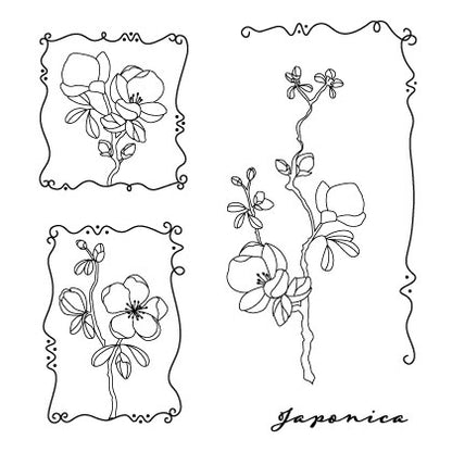 Barbara's SHAC Japonica Floral Panels A5 Square Stamp & Mask Set