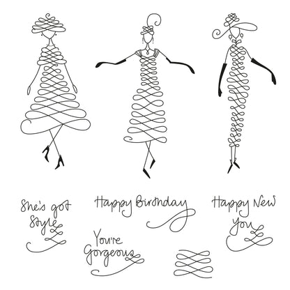 Barbara's SHAC Calligraphy Girls A5 Square Stamp Set