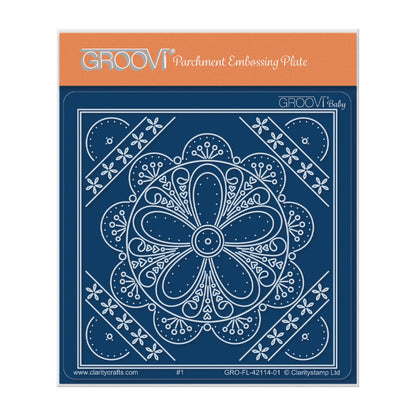 Embroidery Buttercups & Fans Parchlet A6 Square Groovi Plate