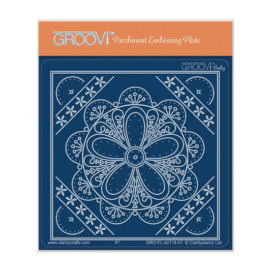 Embroidery Buttercups & Fans Parchlet A6 Square Groovi Plate