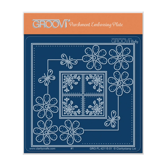 Embroidery Butterflies & Daisies Parchlet A6 Square Groovi Plate