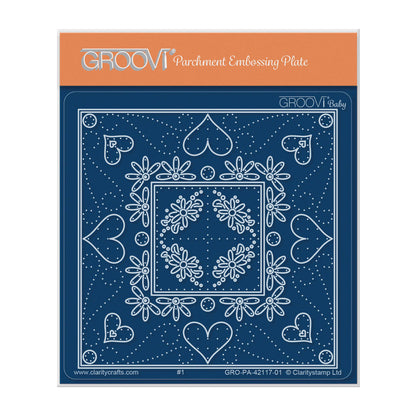 Embroidery Hearts & Swirls Parchlet A6 Square Groovi Plate