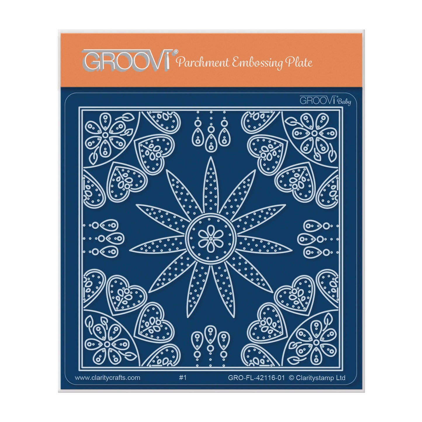 Embroidery Star Flower & Hearts Parchlet A6 Square Groovi Plate