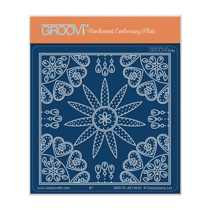 Embroidery Star Flower & Hearts Parchlet A6 Square Groovi Plate