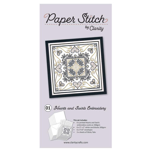 Paper Stitch by Clarity - 01 - Hearts & Swirls Embroidery Card Pack
