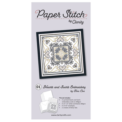 Paper Stitch by Clarity - 01 - Hearts & Swirls Embroidery Card Pack