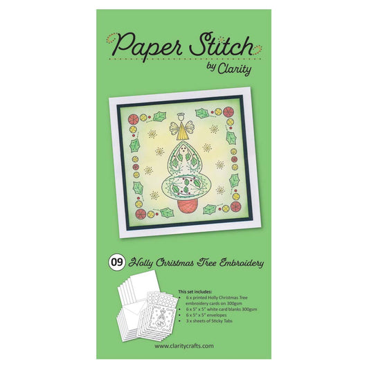 Paper Stitch by Clarity - 09 - Holly Christmas Tree Embroidery Card Pack