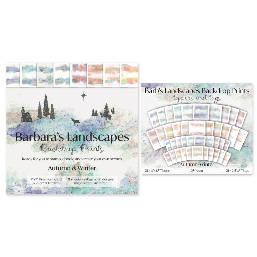 Barbara's Autumn/Winter Landscape Backdrop Prints - 7" x 7" Card, Toppers & Tags Bundle