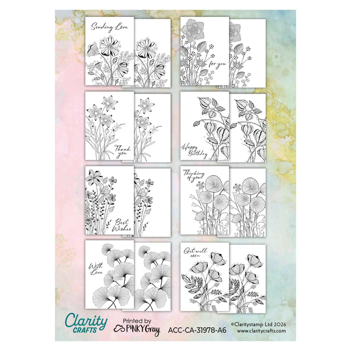 Floral Spray A6 Card Pack - 16 Card Blanks & Envelopes