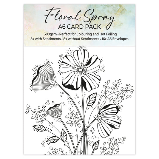 Floral Spray A6 Card Pack - 16 Card Blanks & Envelopes