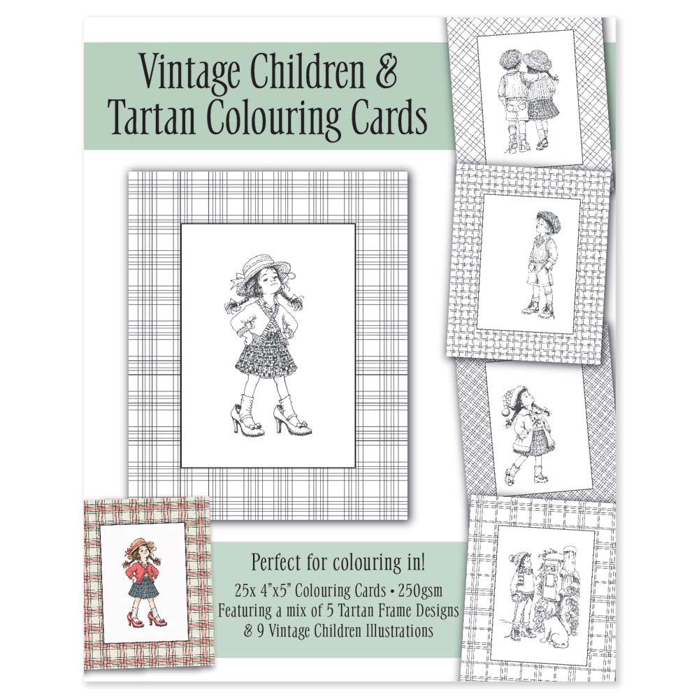 Vintage Children Tartan Frames 4" x 5" Colouring Cards