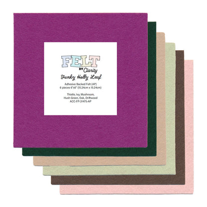 Felt by Clarity - Funky Holly Leaf Mixed Set - 6" x 6" Adhesive Backed Felt x6