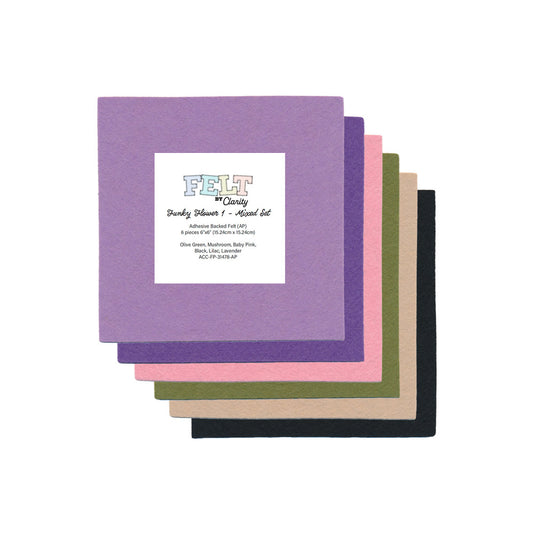 Felt by Clarity - Funky Flower 1 Mixed Set - 6" x 6" Adhesive Backed Felt x6