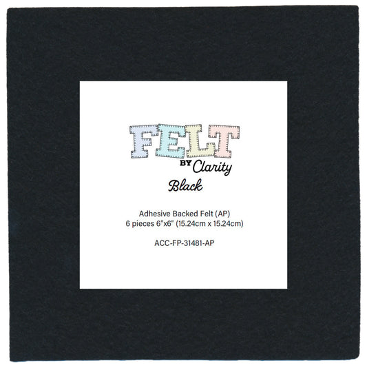Felt by Clarity - Black 6" x 6" Adhesive Backed Felt x6