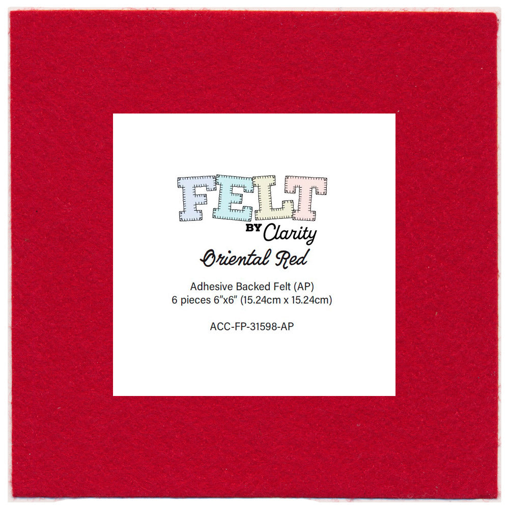 Felt by Clarity - Oriental Red 6" x 6" Adhesive Backed Felt x6 (WR07)