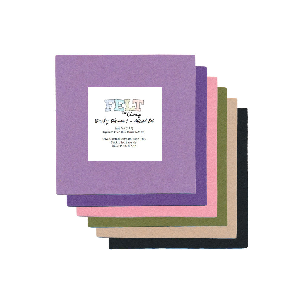 Felt by Clarity - Funky Flower 1 Mixed Set - 6" x 6" Non-Adhesive Backed Felt x6