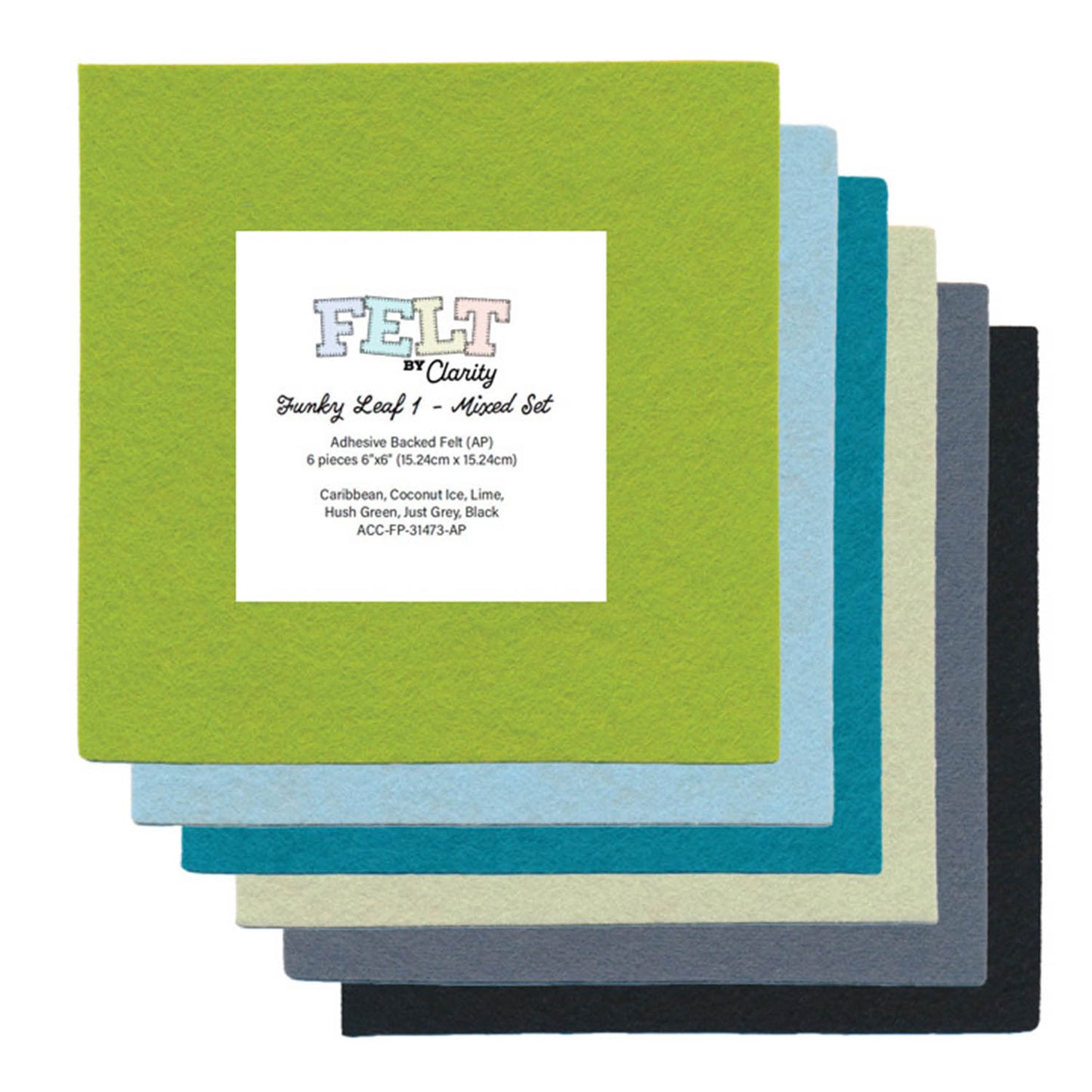 Felt by Clarity - Funky Leaf 1 Mixed Set - 6" x 6" Adhesive Backed Felt x6