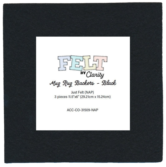 Felt by Clarity - Mug Rug Backers - Black 11.5" x 6" Non-Adhesive Backed Felt x3