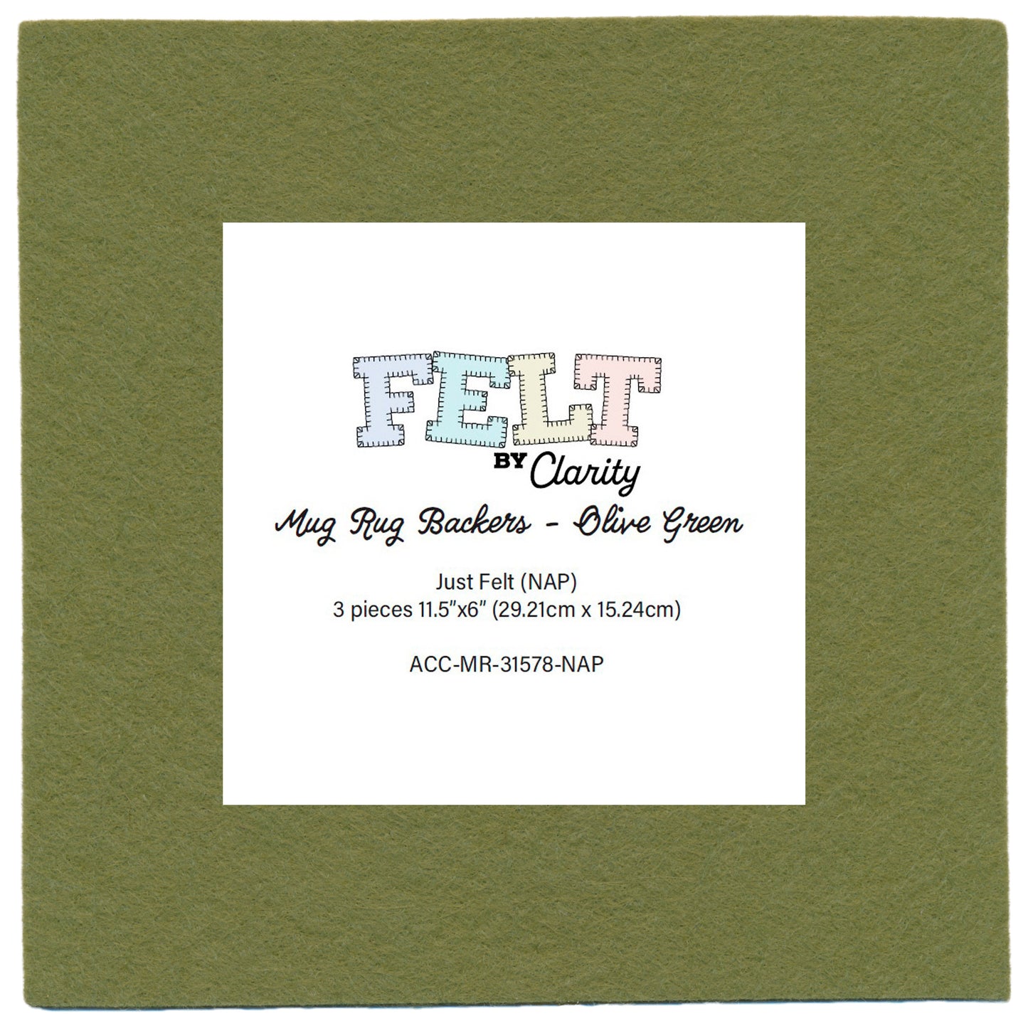 Felt by Clarity - Mug Rug Backers - Olive Green 11.5" x 6" Non-Adhesive Backed Felt x3
