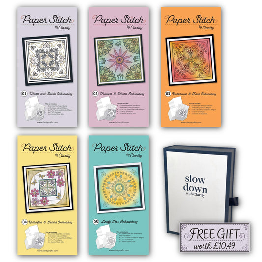 Paper Stitch by Clarity Embroidery Card Pack x5 - Floral Collection with FREE Slow Down Box