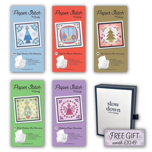 Paper Stitch by Clarity Embroidery Card Pack x5 - Christmas Collection with FREE Slow Down Box